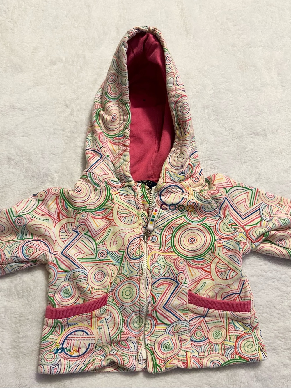 Colorful Geometric Hooded Zip Jacket - Pink Lining
